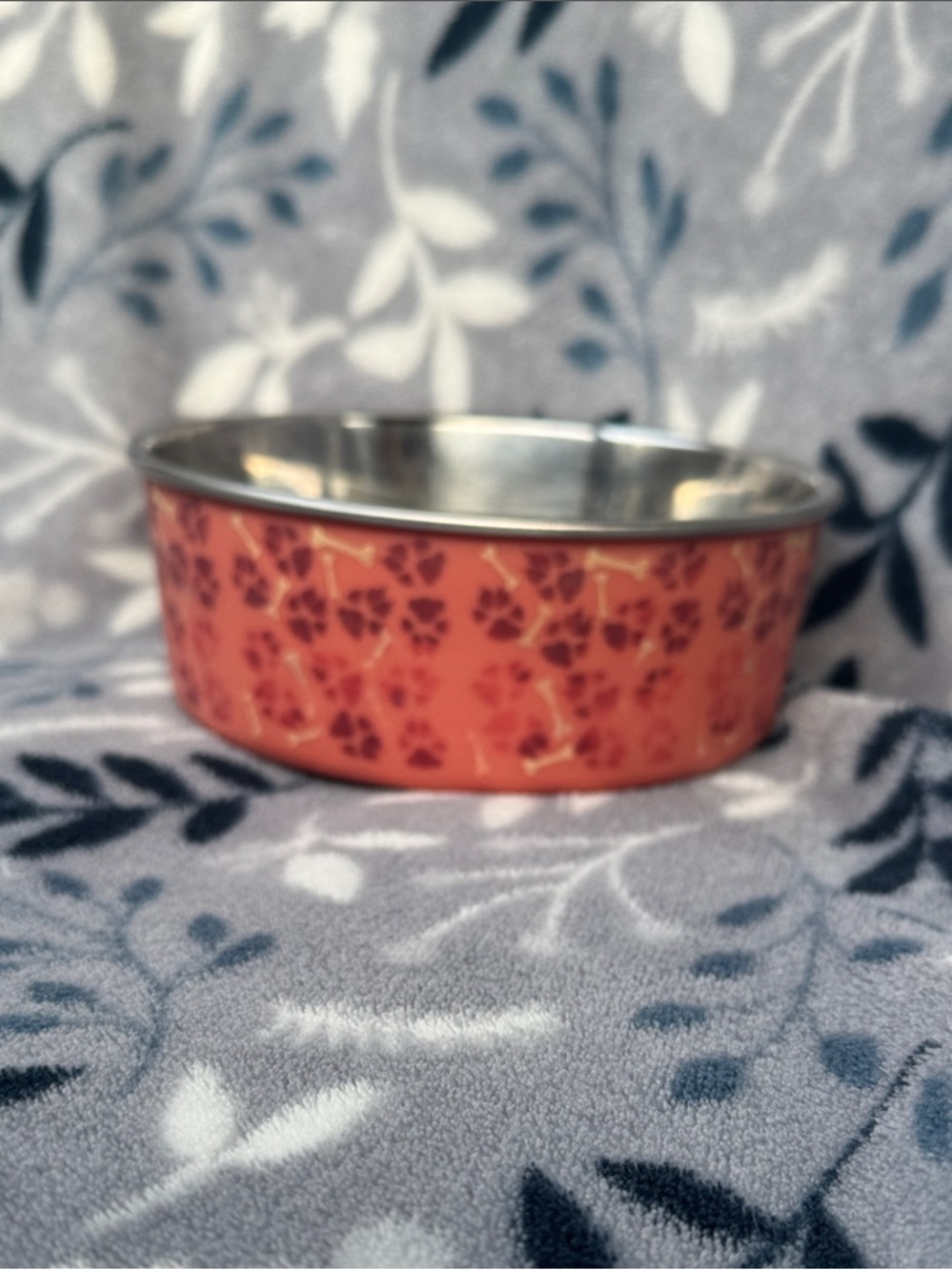 Orange Paw Prints and Dog Bones Metal Pet Bowl 6 1/2" diameter